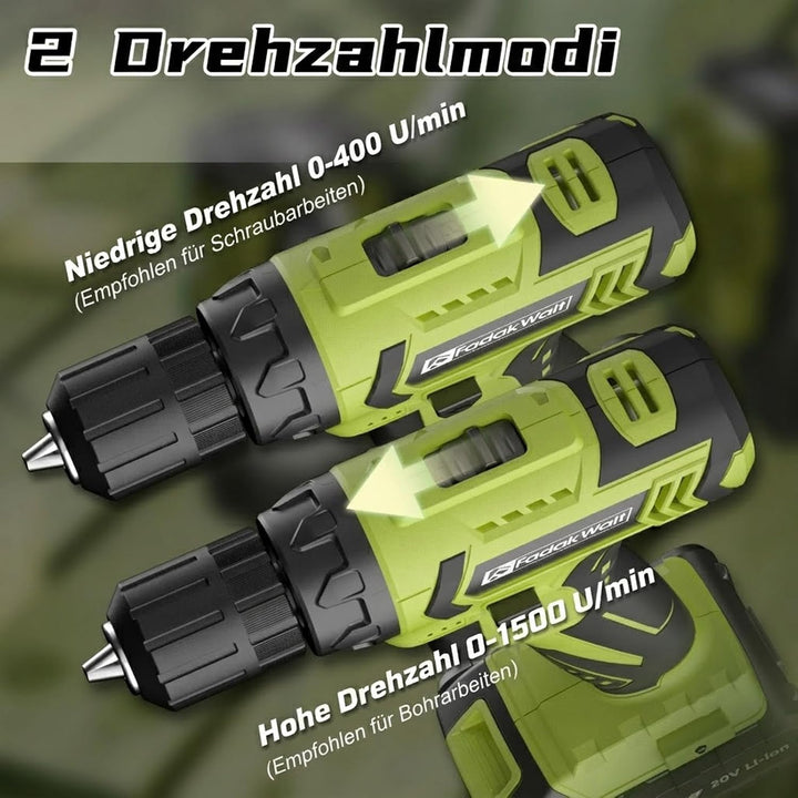 FADAWALT Akkuschrauber Set, 20V Akku Bohrschrauber Set mit 2 Akkus mit je 1300mAh, 21+1 Drehmomentst