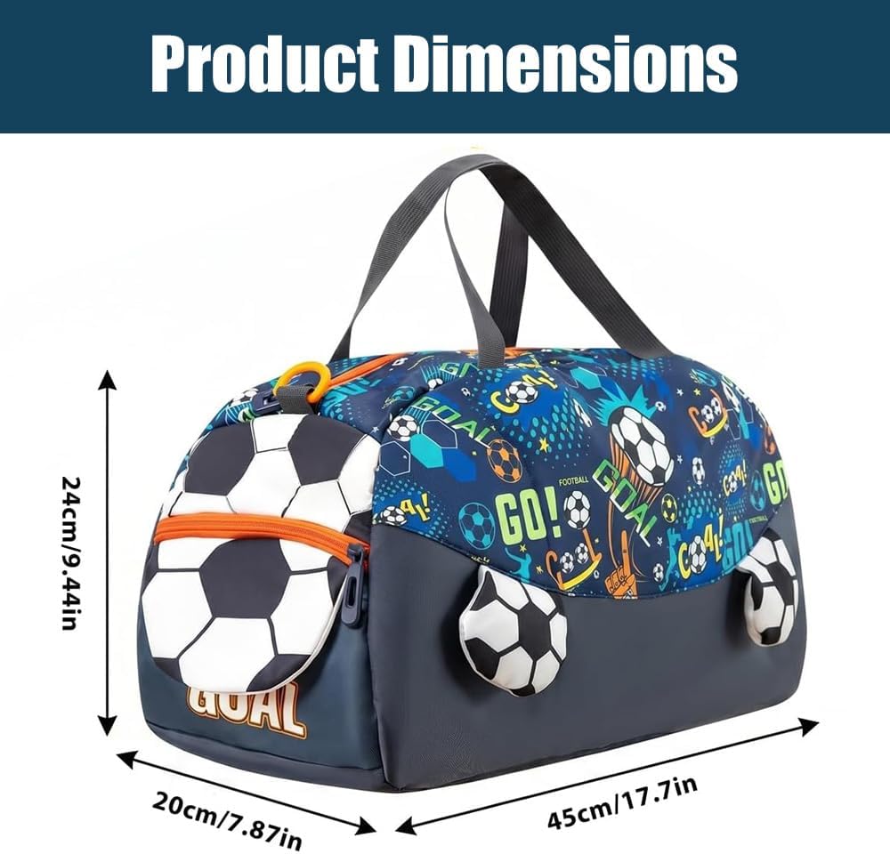 Sporttasche Kinder,Kinder Schwimmtasche,Blau-fussball Weekender Reisetasche,Sporttasche Jungen Mädch
