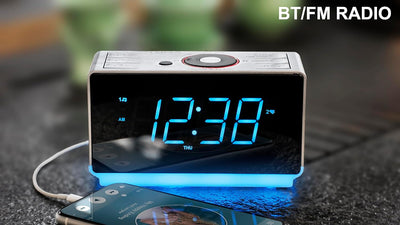 Radioweaker mit Bluetooth Lautsprecher, FM Radio, Dual Wecker mit Snooze, grosse LED Anzeige, Dimmer