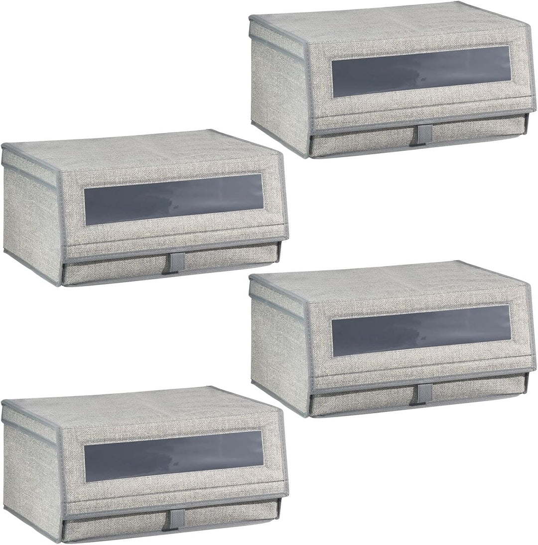 mDesign 4er-Set Schuhaufbewahrung aus Kunstfaser (gross) - stapelbare Schuhbox mit Sichtfenster, Kle