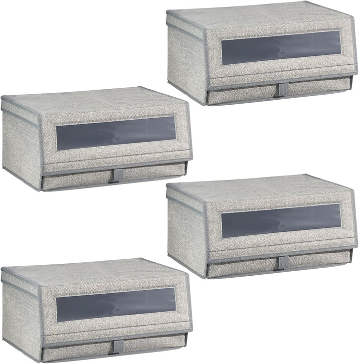 mDesign 4er-Set Schuhaufbewahrung aus Kunstfaser (gross) - stapelbare Schuhbox mit Sichtfenster, Kle