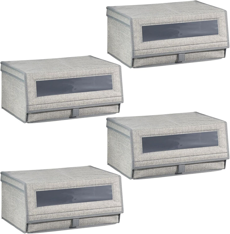 mDesign 4er-Set Schuhaufbewahrung aus Kunstfaser (gross) - stapelbare Schuhbox mit Sichtfenster, Kle