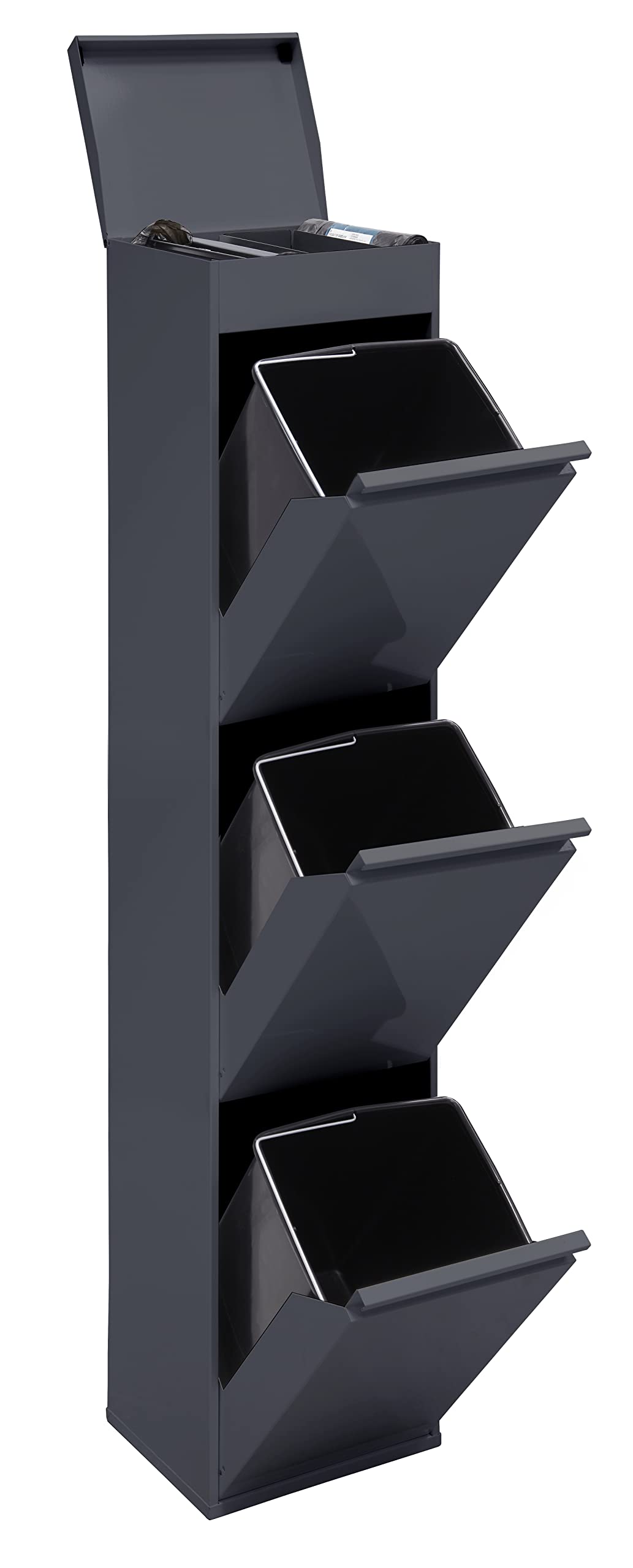 ARREGUI Top CR324-B Mülltrennsystem aus Stahl mit Aufbewahrungsbox mit Deckel | 3 Fächer Mülleimer f