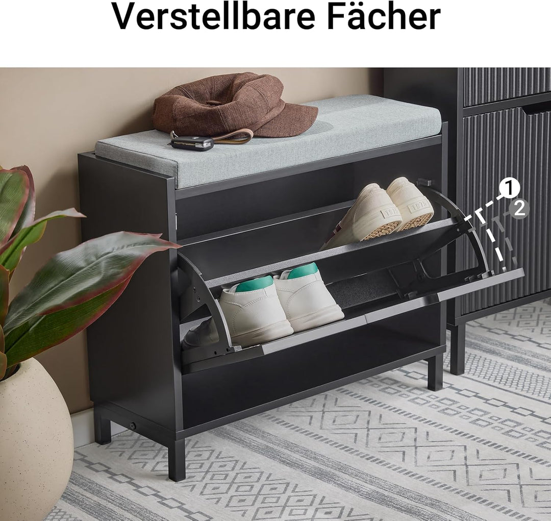 SoBuy Schuhschrank Schuhbank mit Sitzfläche, Schuhregal mit Stauraum, Klappe, Sitzkissen, bis 113 kg