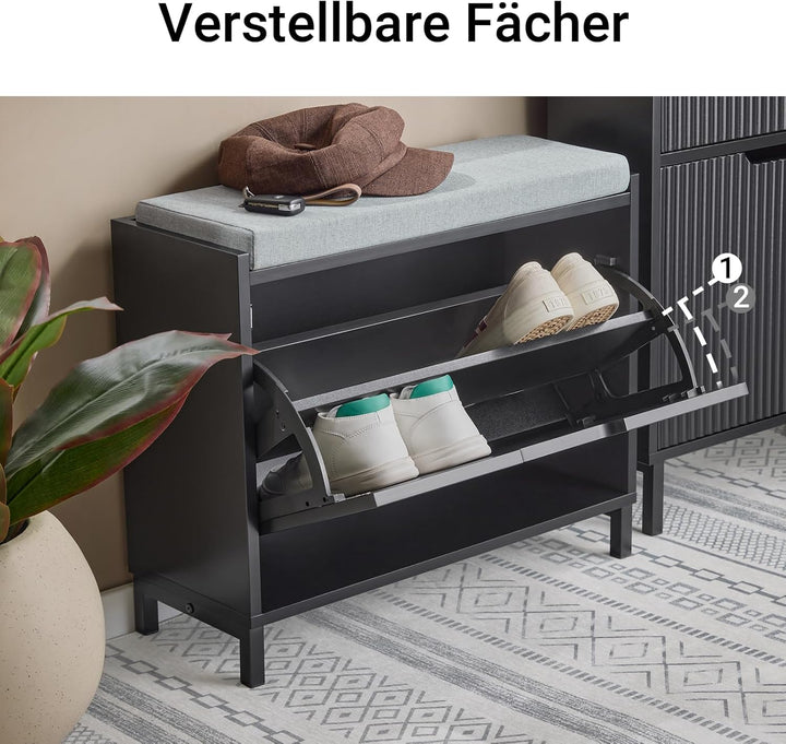 SoBuy Schuhschrank Schuhbank mit Sitzfläche, Schuhregal mit Stauraum, Klappe, Sitzkissen, bis 113 kg