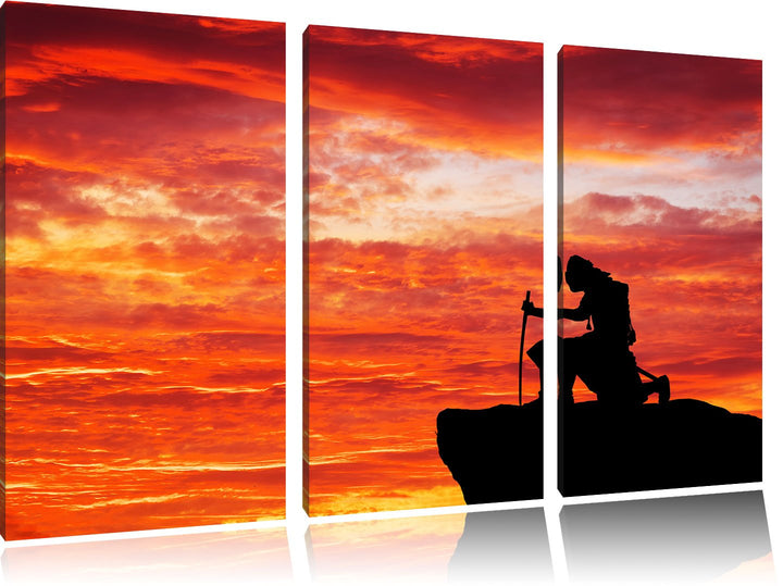 Pixxprint Samurai auf der Spitze des Berges als Leinwandbild | Grösse: 3 Teilig (120x80) | Wandbild|