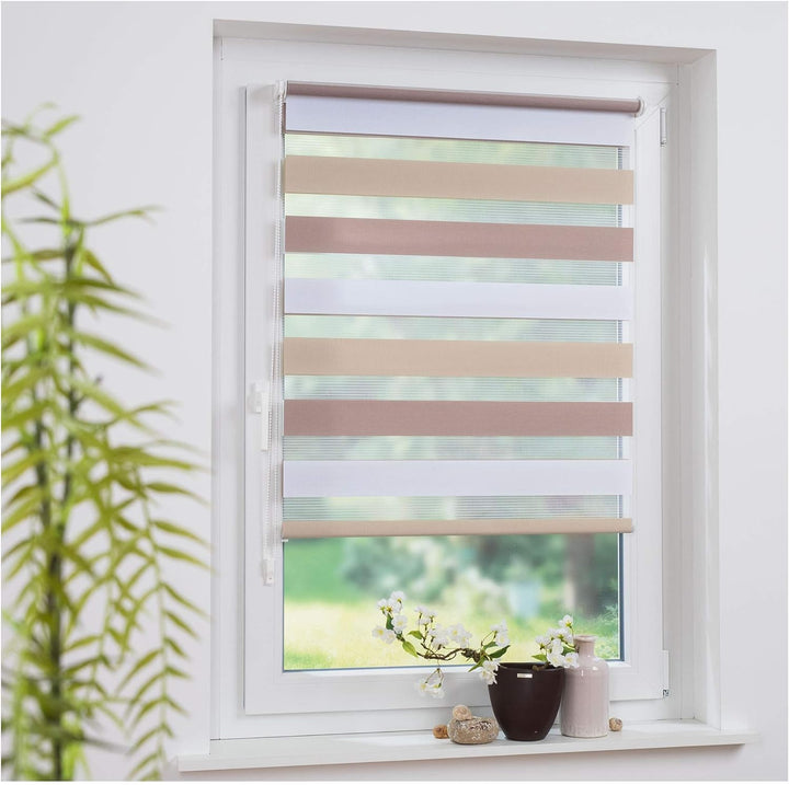 Klemmfix Doppelrollo dreifarbig hell beige Creme weiss - Breite 45 bis 120 cm, Länge 150 cm BZW. 210