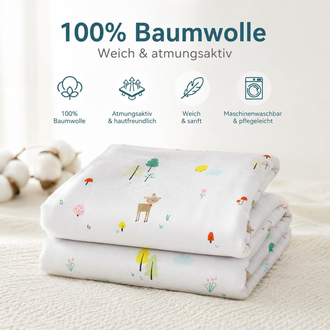 Wendbare Babybettwäsche-Sets (60 x 120 cm), 100 % Baumwolle, bestehend aus Bettbezug und Kissenbezug