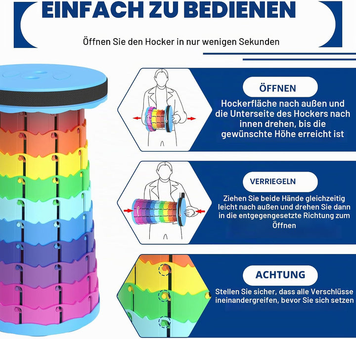 Teleskophocker,Zusammenklappbar, leicht und tragbar, Hocker für Erwachsene, Camping-Hocker für Wande