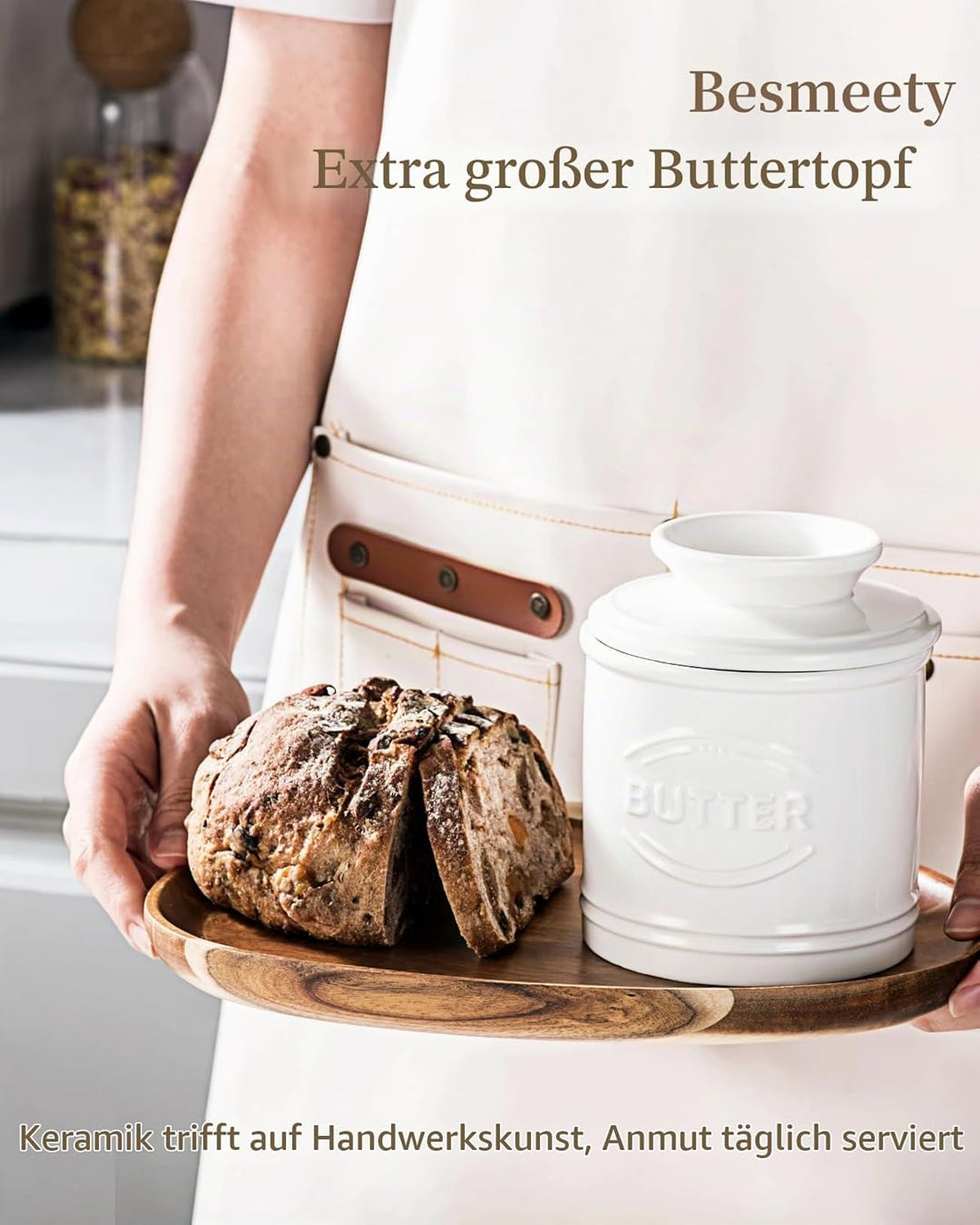 Besmeety Grosse Französische Butterdose, Butterglocke Keramik, Butterdose Porzellan, Butterdosen, 25