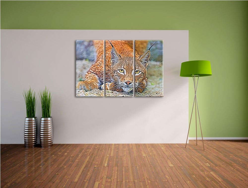 wachsamer Luchs NewArt 3-Teiler Leinwandbild 120x80 Bild auf Leinwand, XXL riesige Bilder fertig ger