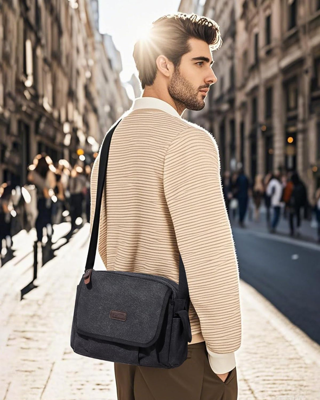 Umhängetaschen Herren aus Canvas, Vintage Canvas Messenger Bag, Laptoptasche 15.6 Zoll Arbeitstasche
