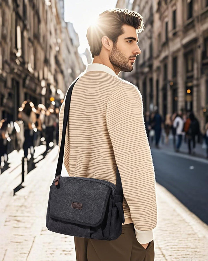 Umhängetaschen Herren aus Canvas, Vintage Canvas Messenger Bag, Laptoptasche 15.6 Zoll Arbeitstasche