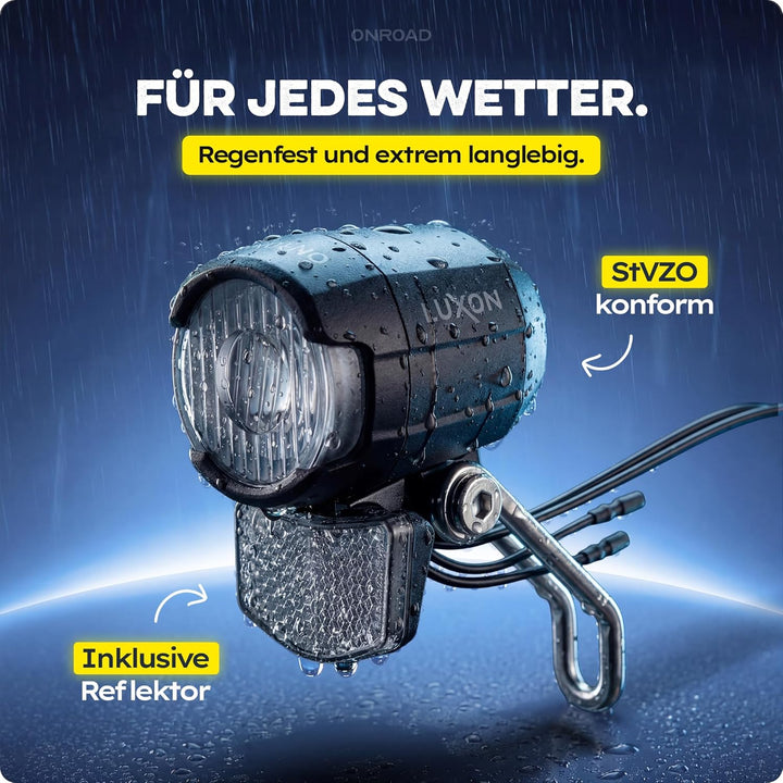 LED Fahrradlicht Dynamo 70 Lux - Fahrradlicht Set LUXON mit Automatischer Lichtanpassung & Standlich