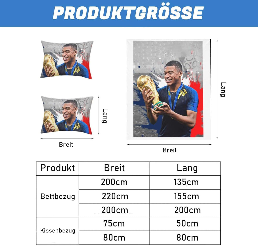 Fussball Star Bettwäsche 135x200 2-Teilig Mit Reissverschluss Microfaser Bettbezug Mit 80x80cm Kisse