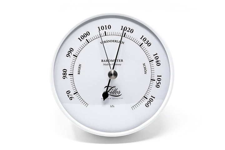 ZILLER Barometer, Serie Retro, Gehäuse Weiss, Ziffernblatt Weiss, Durchmesser 10cm, Made in Germany