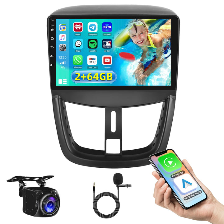 Hikity 2+64G Android 15 Autoradio mit kabellosem CarPlay und Android Auto für Peugeot 207 2006-2015,