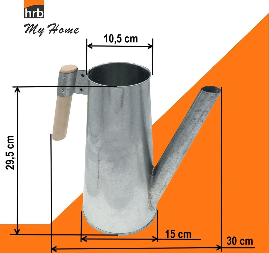 HRB Zinkgiesskanne 3 L mit Holzgriff für den Aussen-/Innenbereich, Giesskanne feuerverzinkt, Metallg
