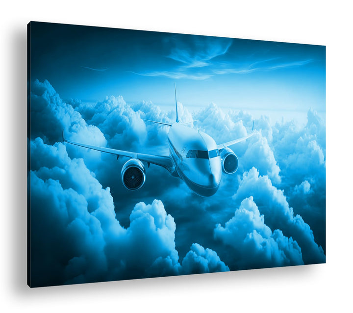 deyoli Flugzeug beim Sonnenaufgang Format 80x60 Effekt: Monocrome Blau als Leinwandbild, Motiv ferti