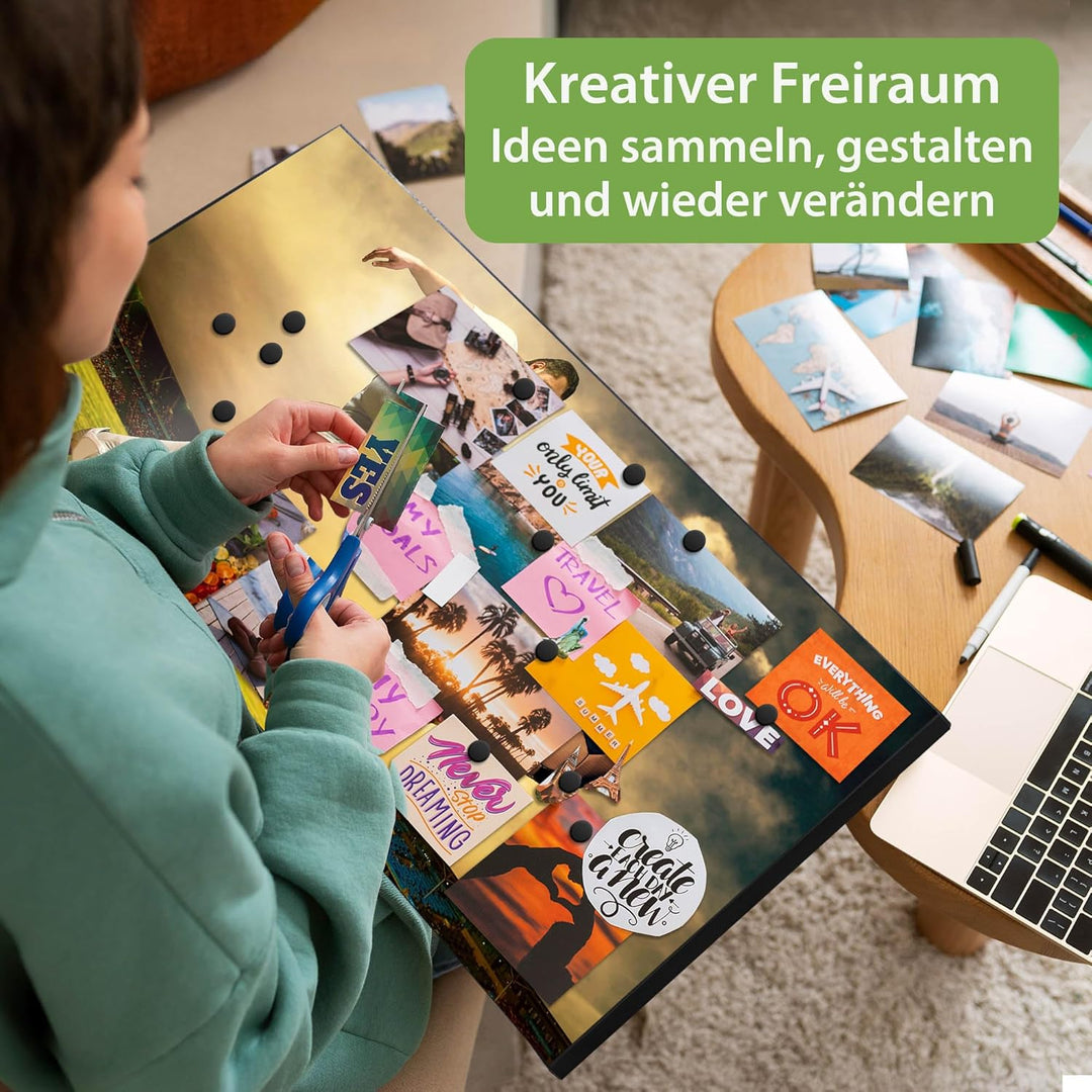 banjado Magnettafel schwarz 78 x 37cm / Magnetwand Metall/Magnetpinnwand als Memoboard/Pinnwand Magn