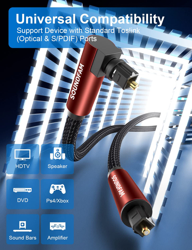 SOUNDFAM Toslink Kabel 90 Grad Optisches Audiokabel, 5 m, Kompatibel mit Fernseher, Soundbar 5 M Wei