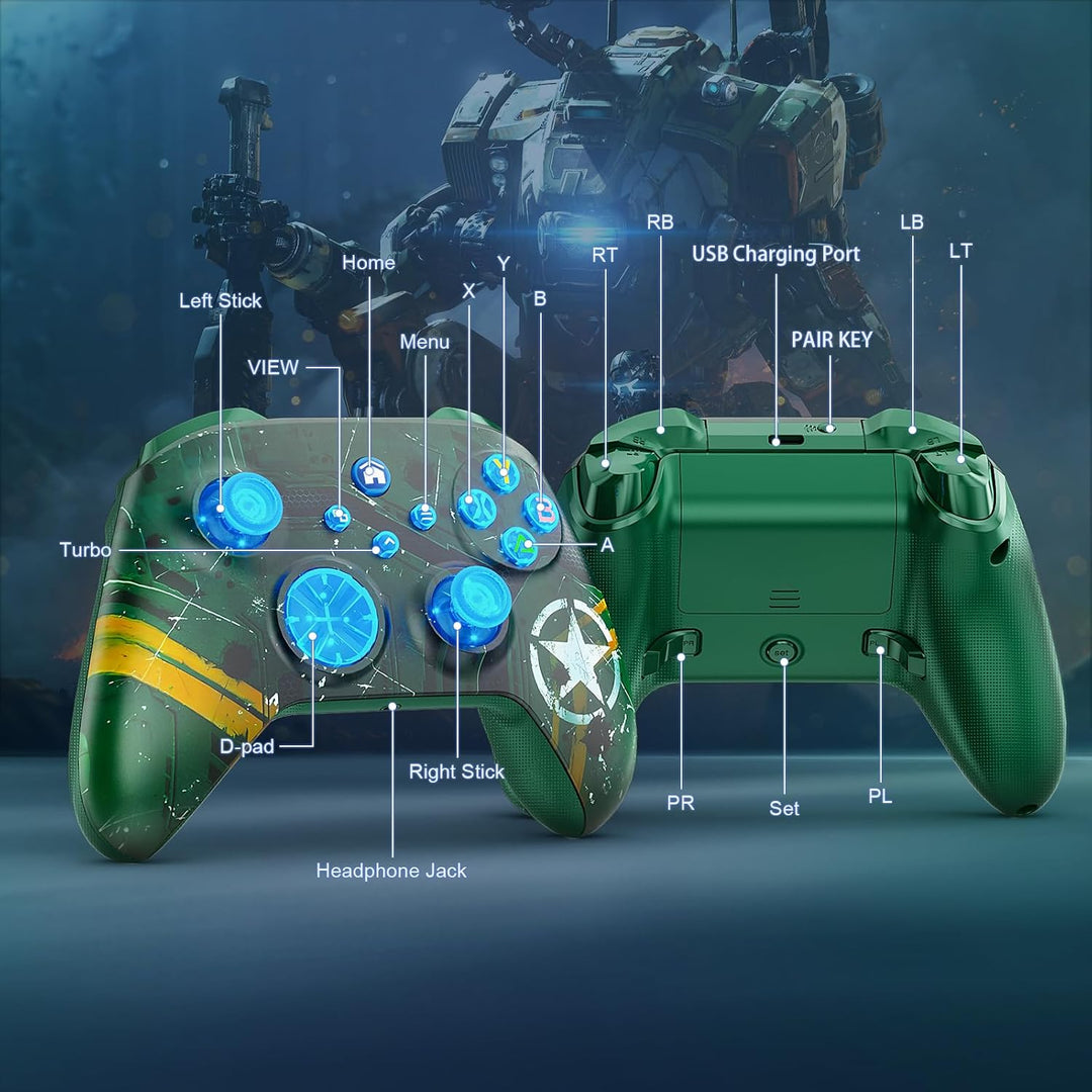 Dinosoo RGB Wireless Controller für Xbox Series X|S, Xbox One &amp; PC, mit Bluetooth, Turbo, Makro, 4 V