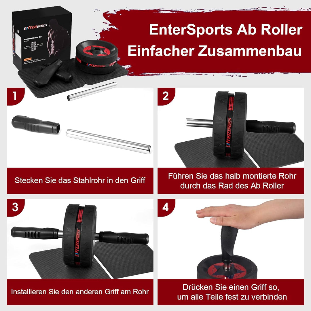 EnterSports Bauchroller, Bauchmuskeltrainer, Bauchmuskelroller mit Zwei Kniematte, Bauchrad Für Bauc