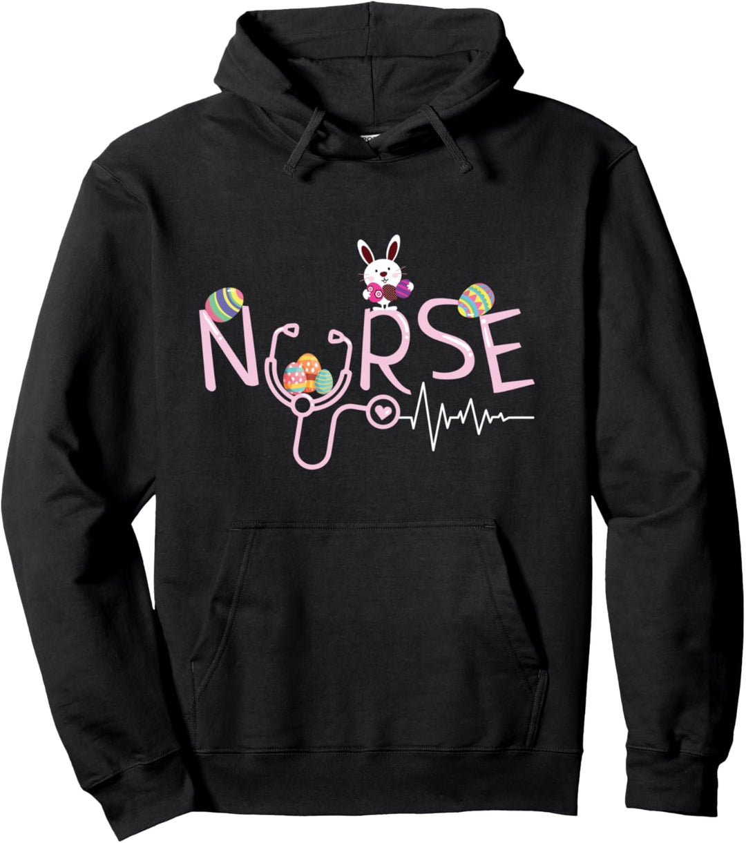 Nurses Gifts Stethoscope Nurse Tail Easter Bunny Eggs RN CNA Pullover Hoodie