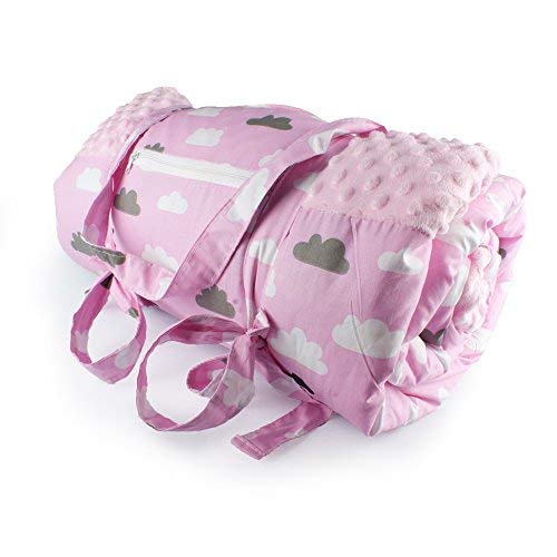 1buy3 Krabbeldecke, Picknickdecke, wärmeisoliert und wasserdicht mit Tragegriff, Rosa + Wolken, 170