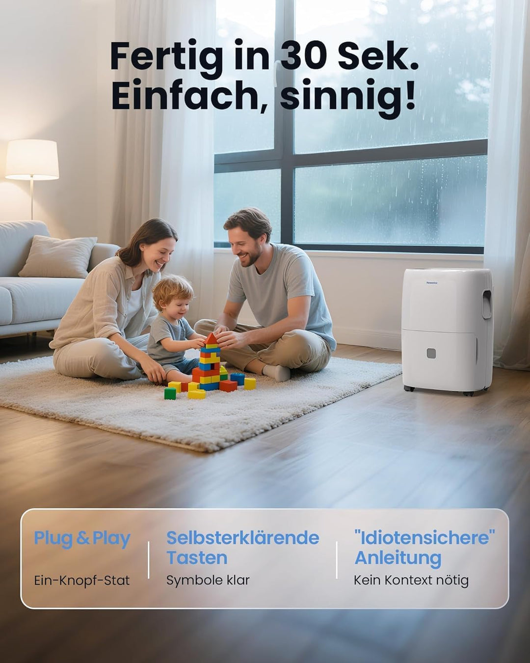 Newentor Luftentfeuchter 25L/Tag - 270W Stromsparender Luftentfeuchter - Für Räume ca. 215m³/80m² -