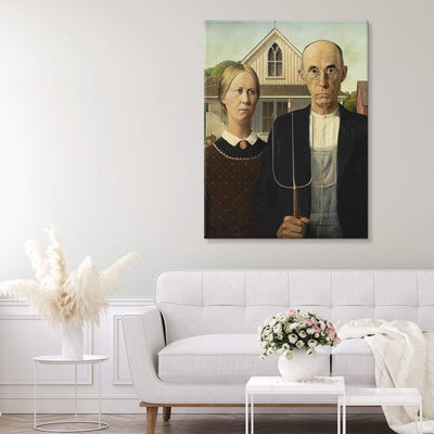 PICANOVA – Grant Wood – American Gothic 75x100cm – Bild auf Leinwand – Premium Kunstdruck Auf 2cm Ho