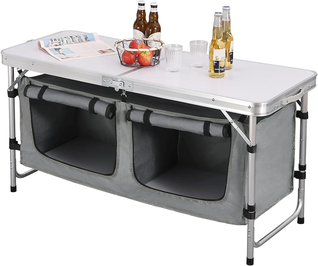 WOLTU faltbar Campingschrank Alu Campingtisch Höhenverstellbar mit Stauraum, Outdoor Campingmöbel Kl
