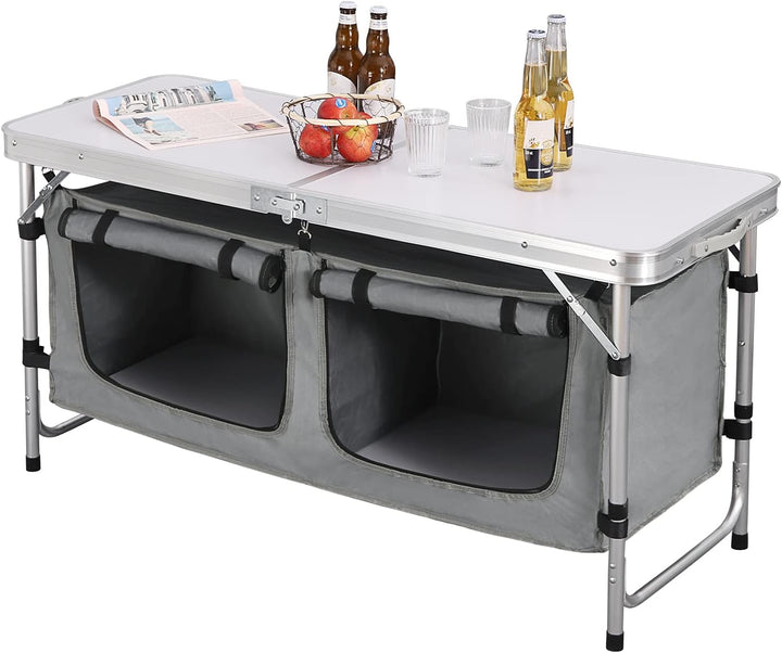 WOLTU faltbar Campingschrank Alu Campingtisch Höhenverstellbar mit Stauraum, Outdoor Campingmöbel Kl