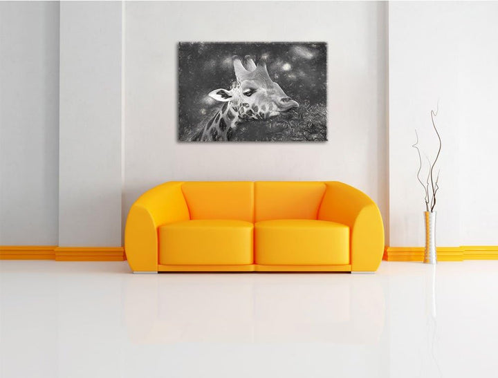 schöne Giraffe beim Fressen Spezial Format: 100x70 cm auf Leinwand, XXL riesige Bilder fertig gerahm