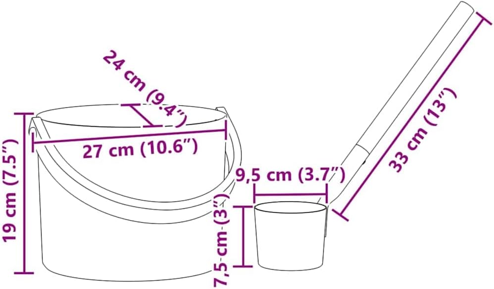 Sauna Zubehör Set 2-teilig Schwarz aus Aluminium und Kiefernholz mit 7L Eimer und Schöpflöffel für I