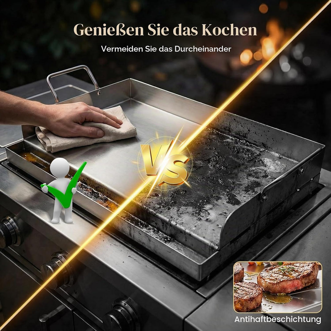Plancha Grillplatte Edelstahl 47x32cm mit Fettrinne inkl.2 Spatel 40 x 30 x 0.2 cm, 40 x 30 x 0.2 cm
