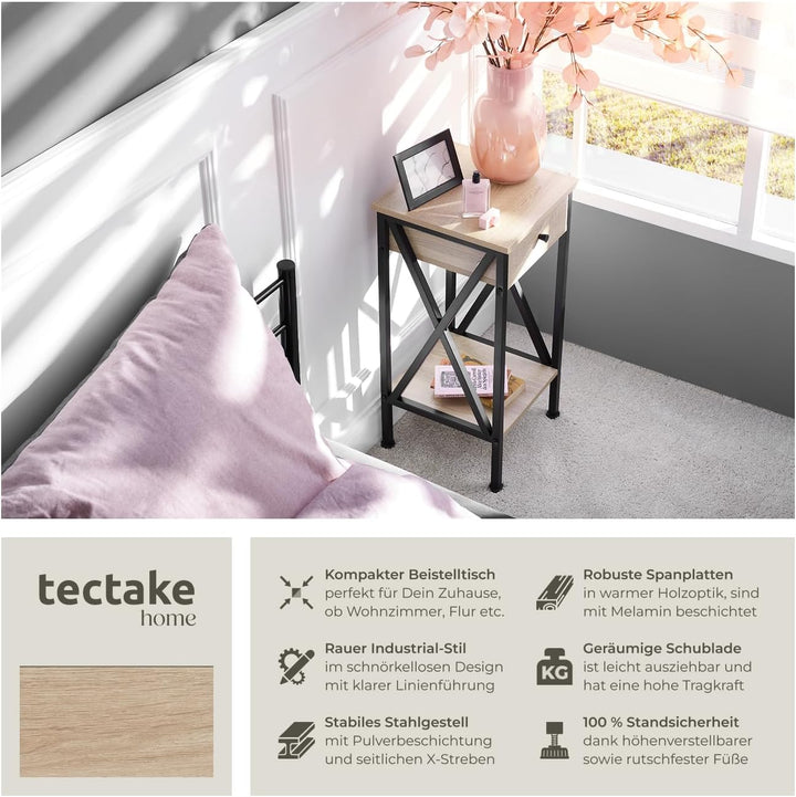 tectake® Industrial Möbel, Beistelltisch mit Schublade, Couchtisch mit Ablageflächen, Nachttisch sch