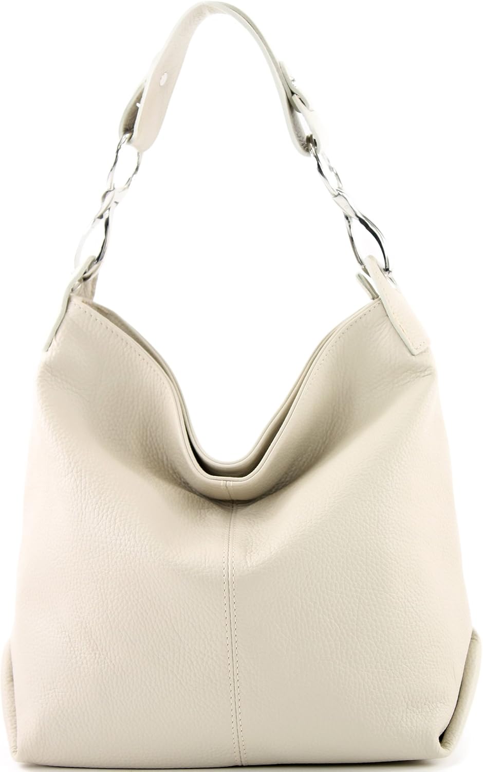 modamoda de T168 Damen Leder Schultertasche, handmade in Italy Creme, Creme
