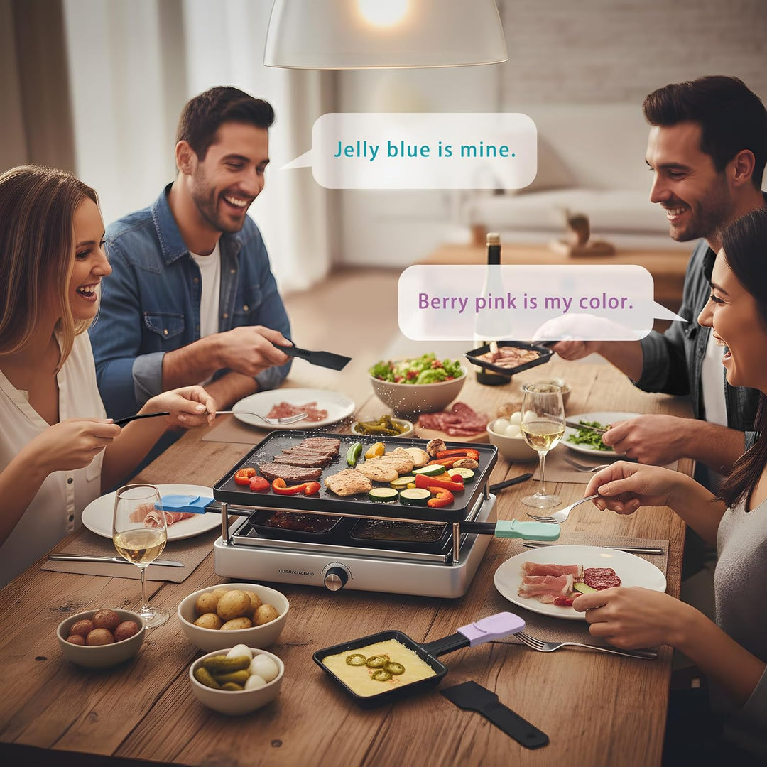 Raclette Käsepfannen Ersatz-Set, 8er-Pack quadratische Antihaft-Pfannen mit farbcodierten und extra