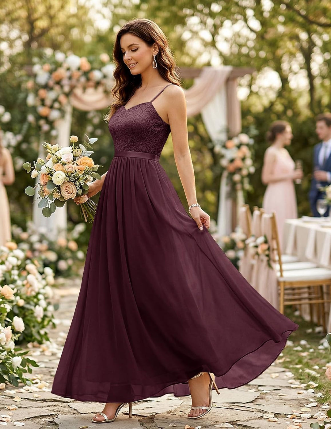 DRESSTELLS Damen Abendkleider Elegant für Hochzeit Brautjungfernkleider Lang Chiffon Brautjungfernkl