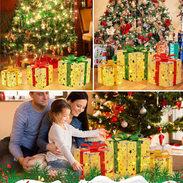 JONRRYIN LED Geschenkbox Weihnachten, 3er Set LED Deko Geschenkbox mit Fernbedienung, Timer, 8 Blitz