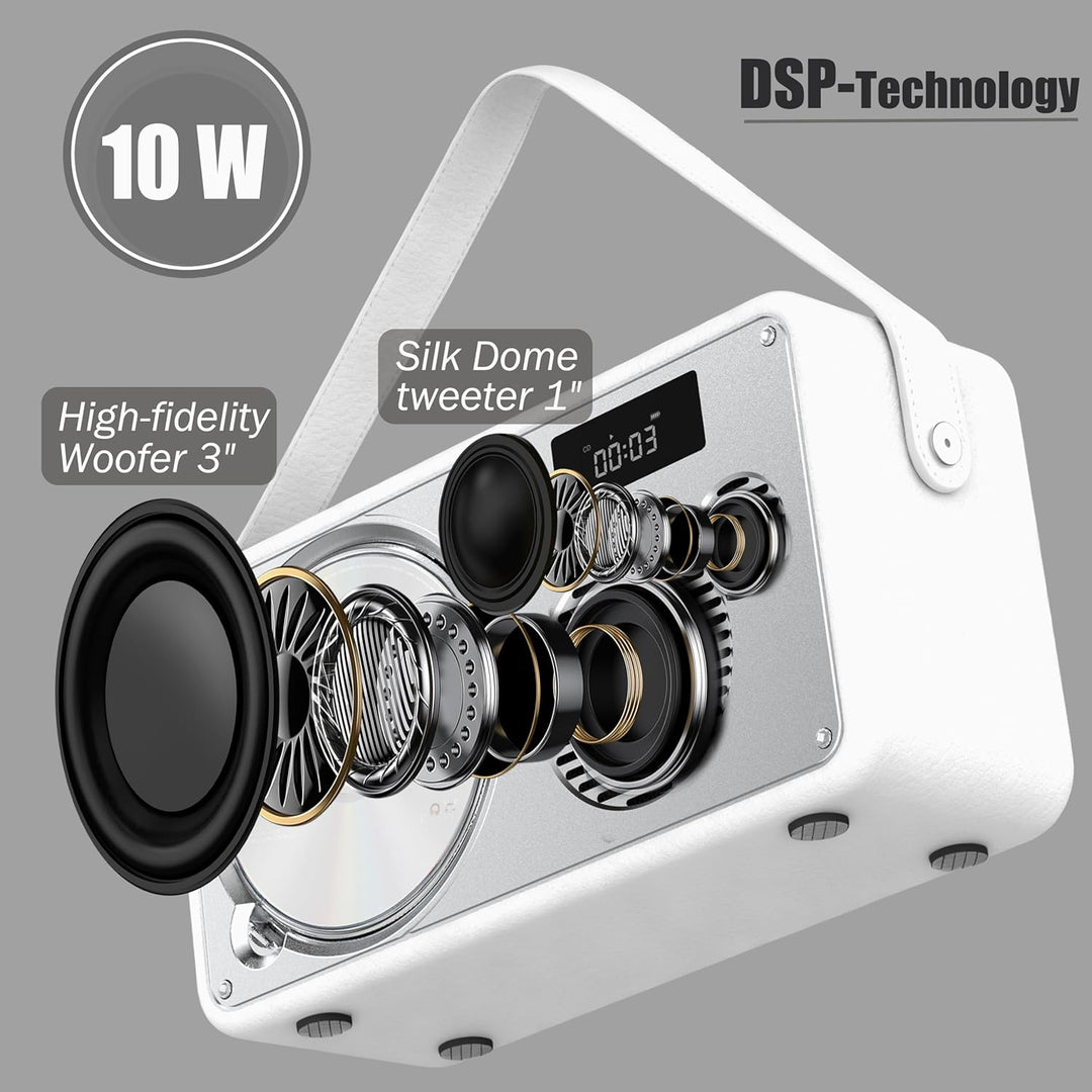 Vintage Leather Style Boombox CD-Player Tragbarer | Eingebaute wiederaufladbare Batterie| FM-Radio/B