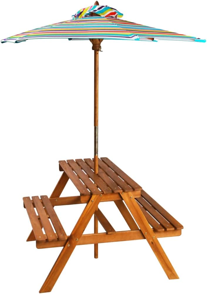 vidaXL Kinder-Picknicktisch mit Sonnenschirm 79x90x60 cm Akazienholz
