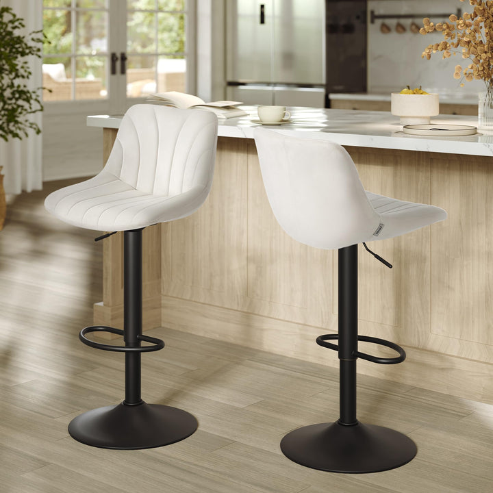 VASAGLE Barhocker 2er Set, drehbar, höhenverstellbar, Samt Cremeweiss Samt, Cremeweiss Samt