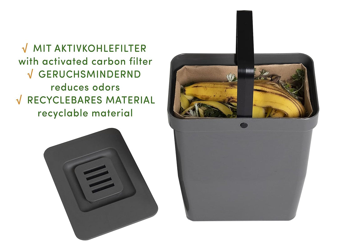 LM 534 Deckel für LM 530 Biomülleimer 8L, Biotonnendeckel mit austauschbar Filterkartusche, 230x153x