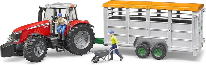 bruder 02227 - Viehtransportanhänger mit 1 Kuh - 1:16 Tiertransporter, Anhänger, Landwirtschaft, Bau