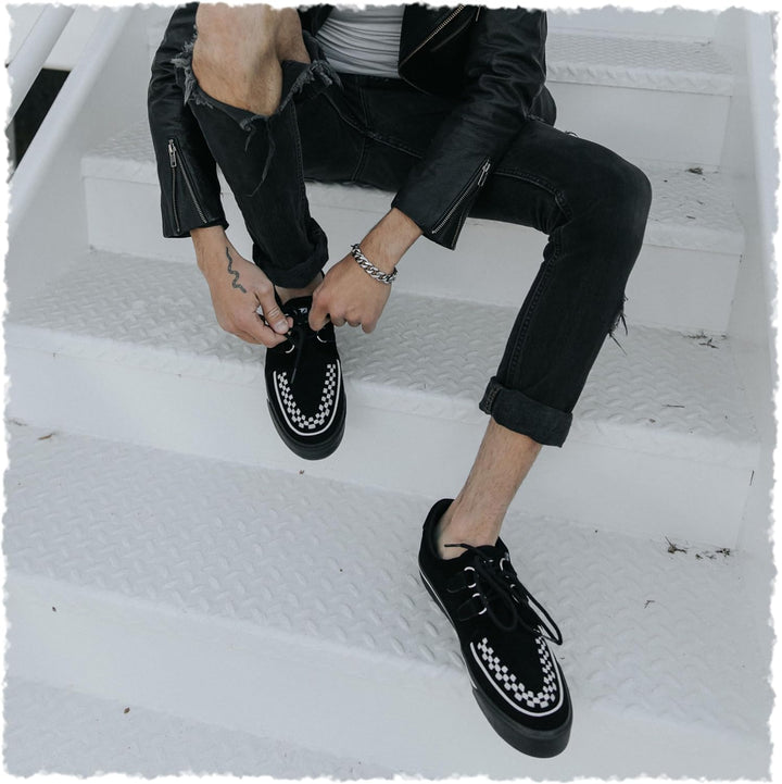 T.U.K. Unisex Leather Creeper Niedrige Sneaker 37 EU Black Suede White Interlace, 37 EU Black Suede