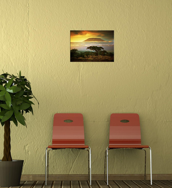 Bilderdepot24 Bild auf Leinwand | Kilimandscharo mit Savanne in Kenya - Afrika in 70x50 cm als Wandb