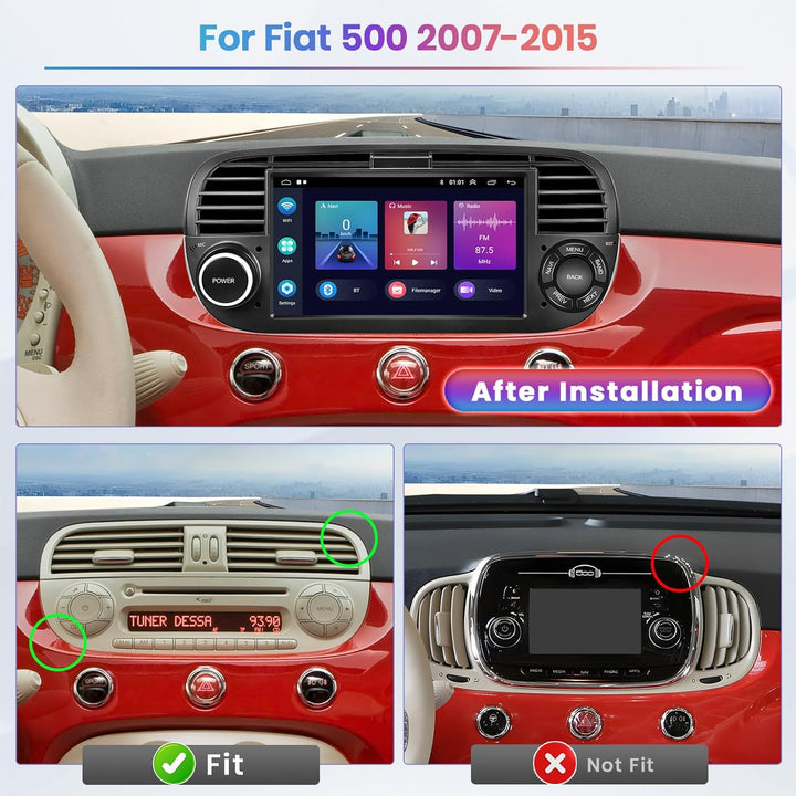 [2+64GB] Android 13 Autoradio, für FIAT 500 (2007-2015), Carplay AndriodAuto Wireless, Bildschirm To