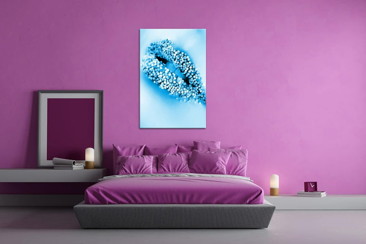deyoli Zucker süsse Lippen Format 80x60 Effekt: Monocrome Blau als Leinwandbild, Motiv fertig gerahm